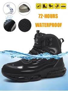 MellowMiles Men's Steel Toe Work Shoes - Waterproof (72H), Puncture-Resistant, Slip-Resistant Flyknit Safety Walking Shoes for Workers, Closed, Lightweight Comfortable Construction