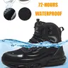 MELLOWMILES Steel Toe Work Boots for Men, Water Repellent Knit Upper with Waterproof Sock Liner, Puncture Resistant Aramid Midsole, Slip Resistant Rubber Outsole, Lightweight Breathable, Lace Up, Wide Fit, Non Slip,Construction Warehouse Industrial