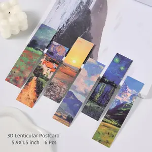 Elegant 3D Lenticular Postcard Greeting Card 6 Pack Peaceful Landscape Blank Note Cards Set Nature Scenery Watercolor Art Designs Tranquil Forests Mountains Meadows Blank Inside Stationery for Encouragement Gift Bookmark
