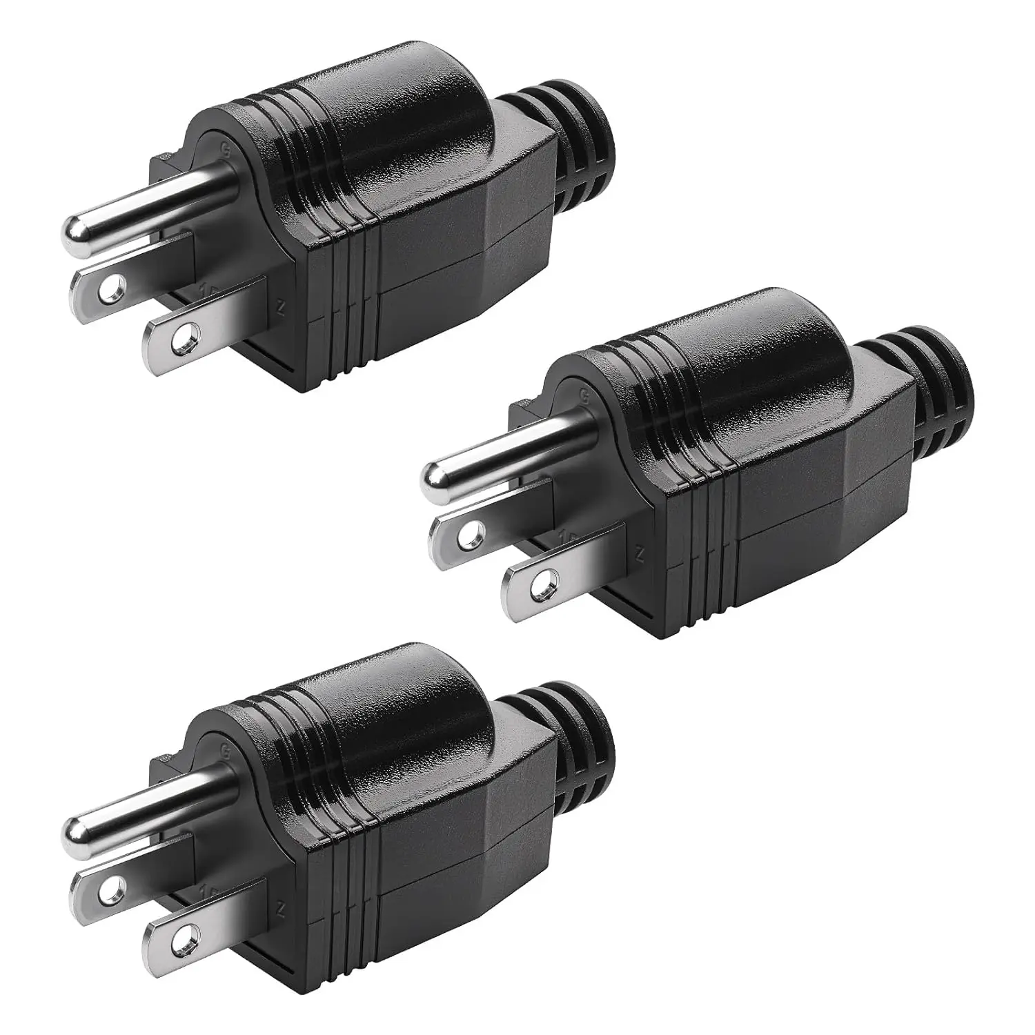 Electrical Replacement Plugs Male End Extension Cord 125V 15A 2Pole 3Wire 2 Pole Male Straight  Plug Ground Neutral Generator Plug,3 Prong Power Cord 3 Pack
