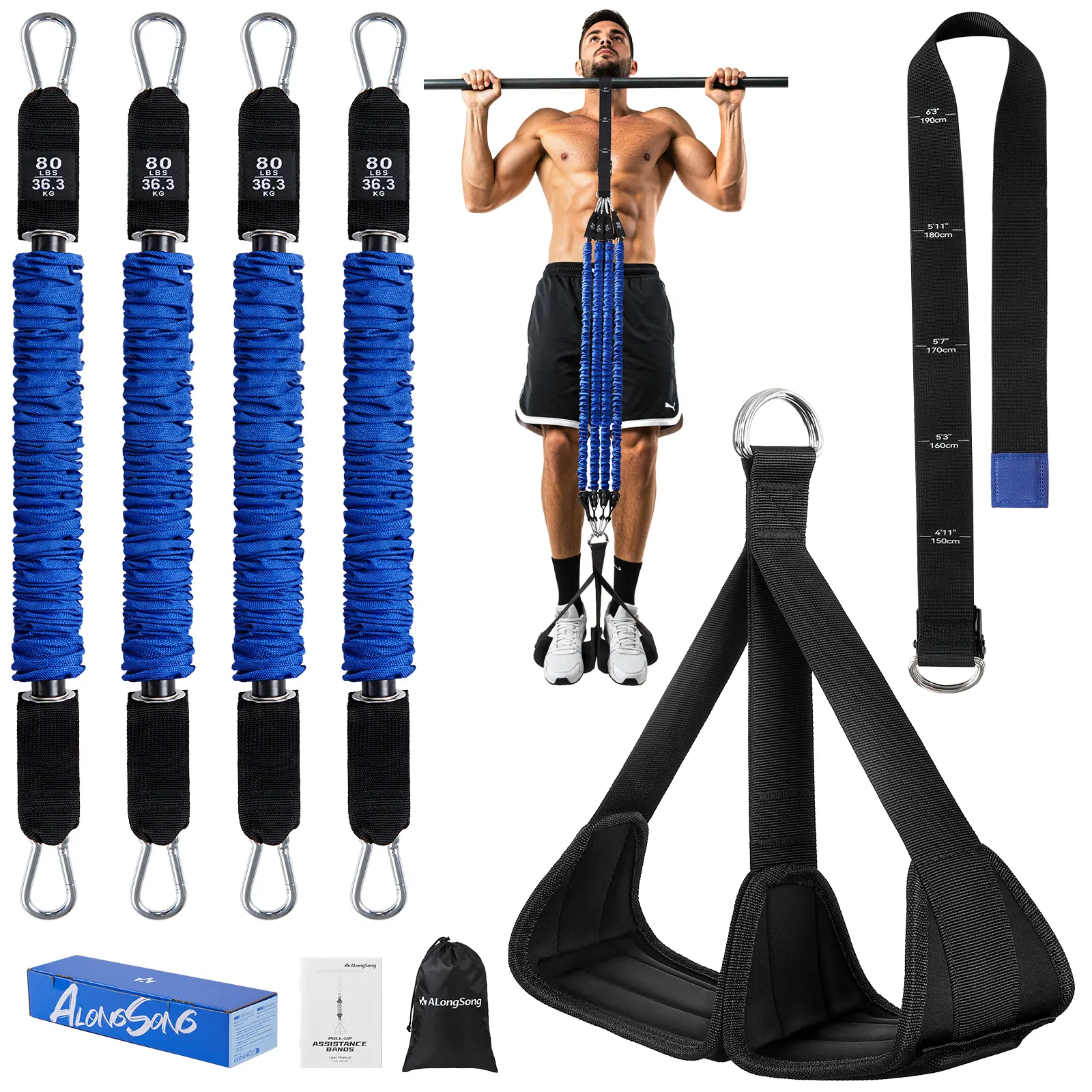 Alongsong Advanced Pull Up Assist Bands Set Heavy-duty Adjustable Weight Support 320-400lbs Assistance Belt for Arm Chest Strength Training Equipment on Home Gym Outdoor Workout Stretch Bands Fitness Gear