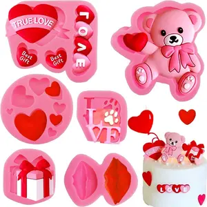 Valentine's Day Fondant Molds Set, Valentine's Day theme Silicone Chocolate Candy Mold for Cake Cupcake Polymer Clay Crafting Project -Lips, Rose, Heart, LOVE, Dot etc. (8 pack)