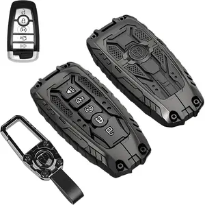 Heavy Metal Key Fob Cover Compatible with Ford Maverick Explorer Mustang Fusion Escape Edge Expedition F150 F250 F350 F450 F550 Keychain Accessories(5 Buttons,Black)