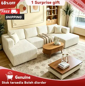 [2 Packs Shipped] Niccae U-Shaped Divideable Dual-Function Furniture-Style Modular Sectional Couch - 132.5" Corduroy Upholstered 5-Seat Oversized Modern No-Assembly-Required Living Room Furniture with 2 Pillows, Living Room Decor, Divideable Sofa Sets