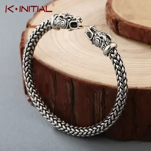 Men Nordic Viking Dragon Bangle Antique Jewelry Silver Color Bronze Open Cuff Bracelet Scandinavian Costume Accessories