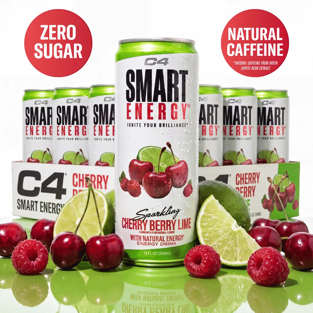 C4 Smart Energy Sparkling Beverage - Natural Caffeine, Zero Sugar, 200mg Caffeine - Cognizin & N-Acetyl Tyrosine for Focus, 12oz 12 Pack