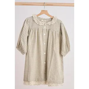 Green Gingham Flannel Lace Dress - As Seen in the Product Information Provided