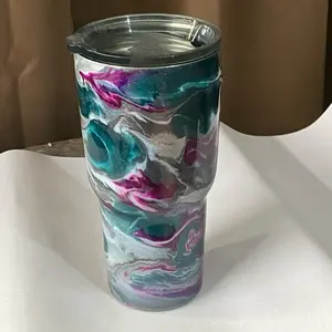 DIY 30oz Curve Tumbler with Vibrant Marbled Design and Secure Lid for On-the-Go Use