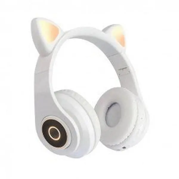 Kik_Bluetooth Wireless Cute Cat LED Foldable Headphone Headset with Built in Mic for Adults Children Work Home School for Universal Cell Phones, Laptop, Tablet, and More (White)