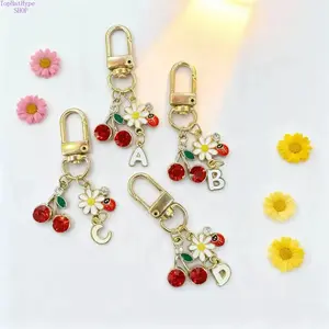 Unisex Gold Plated Initial Keychains, Enamel Butterfly, Cherry, Daisy & Ladybug Charm Key Ring, Lobster Clasp Bag Charm, Personalized Fashion Accessory, Versatile Daily Decor Gift for Women, Men and Teens