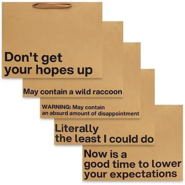 MilkToast Brands Large Size Kraft Paper Gift Bags with Handles - 5-Pack, 16"x6"x12", Sarcastic Tone Printed Phrases, for Father’s Day & Coworkers Gifting