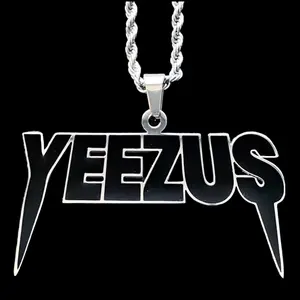 Black YEEZUS Necklace 1.5" Mirror Polished Pendant Stainless Steel Laser Carved Enamel Choice of Chain Free Gift Included