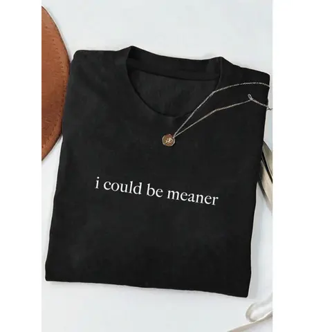 Women's I Could Be Meaner Letter Print Crew Neck Tee, Vintage Trendy Casual Short Sleeve T-shirt for Daily Wear, Ladies All Seasons Tshirt, Top Style Unisex