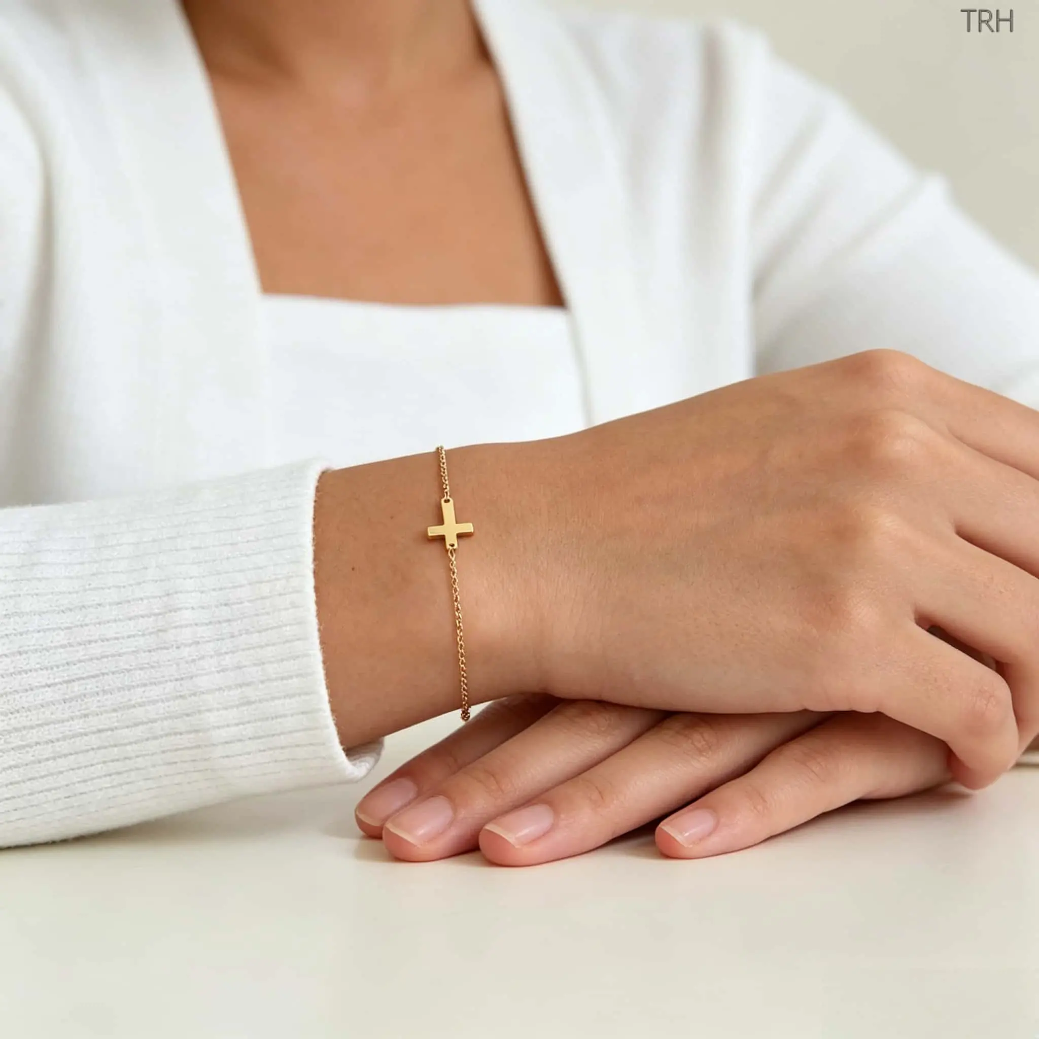 Dainty Minimalist Gold Cross Charm Bracelet for Women, Trendy Vintage Stackable Wrist Jewelry, Delicate Sideways Cross Chain Bangle, Stylish Faith‑Inspired Accessory for Daily Wear Party Date, Perfect Christian Gift for Her