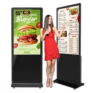 OHYEAHSPIN 43/55 Inch Indoor Floor Standing Digital Signage Kiosk LCD Totem Monitor - Android System, Wireless WiFi, HDMI/USB Input, Auto Media Player, 1920*1080/3840*2160 Resolution, Subway/Airport Use, Free Custom Logo