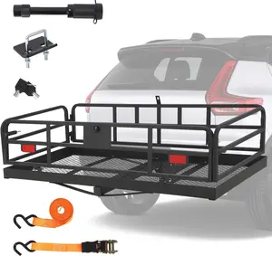 500Lbs Folding Hitch Cargo Basket, 60"x24"x14.4" Expanded Cargo Basket with Anti-Wobble Stabilizer for 2-Inch SUV/Truck, Steel Folding Rack