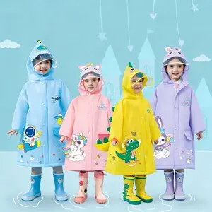 Soft Waterproof Kids Raincoat - Lightweight EVA Material, Cute 3D Tail Design with Pockets, for 1-6 Years Old Boys Girls Outdoor Daily Use