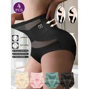QUASTI Women's 4PCS High-Waisted Skin-Friendly Seamless Panties, Elastic Breathable Soft Lingerie, Hip Lifting Abdomen Supporting Briefs, Casual Occasions Daily Wear, S-XXL Womenswear summerwins
