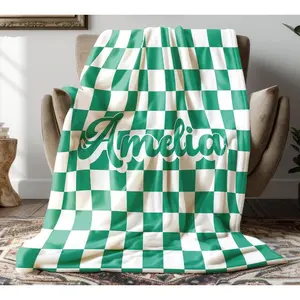 Custom Name Checkered Throw Blanket, Cozy Personalized Linen Blanket for Bedroom, Kids’ Personalized Gift, Home Decor Textile, Throw Blankets, Blankets For Bedroom