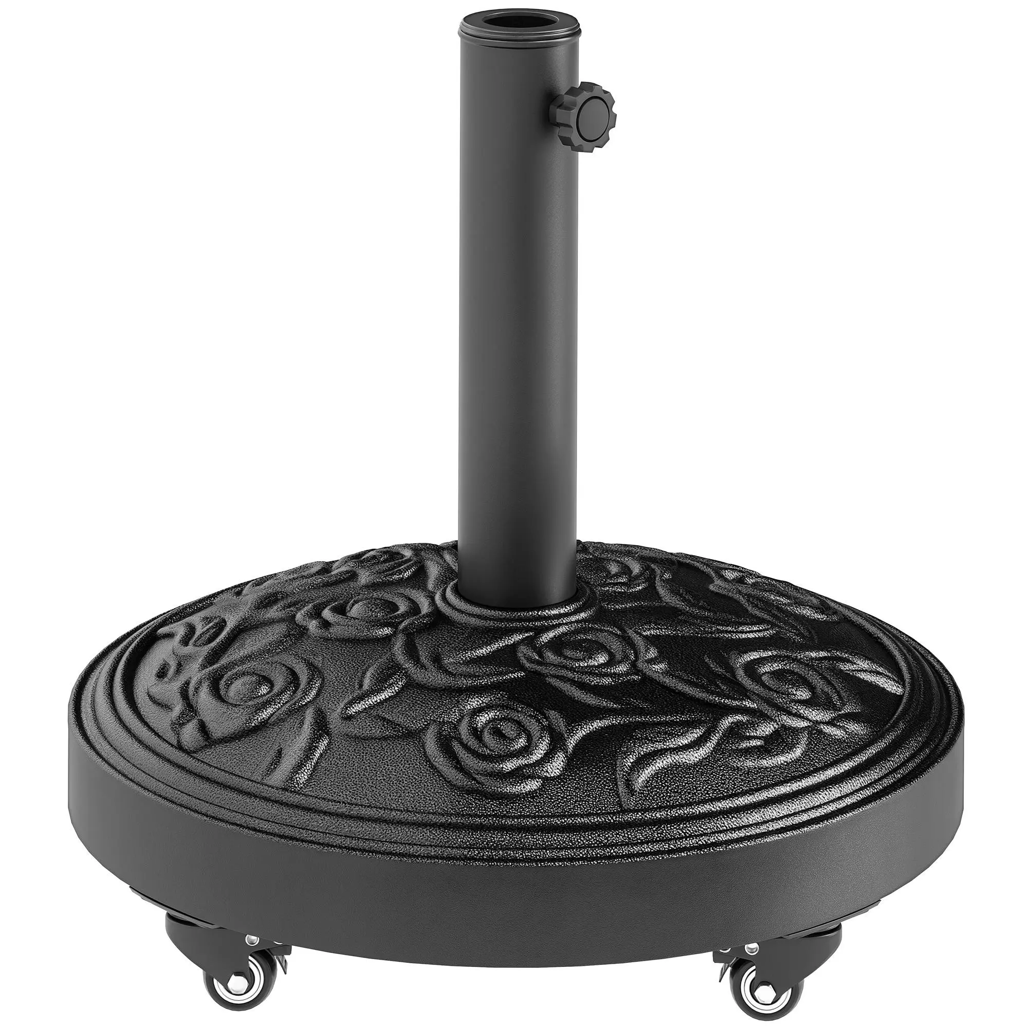 Heavy Duty Outdoor Umbrella Base 46 Lbs Powder Coated Metal Pole Resin And Concrete For Stability Fits 1.9 Inch Pole For Poolside