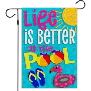 Summer Pool Garden Flag, "Life is Better at the Pool" Vertical Yard Decor, Double-Sided 12x18 Inch Outdoor Flag