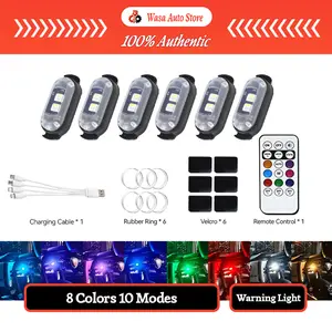 4PCS Wireless LED Strobe Lights with Remote Control Type-C Rechargeable Anti Collision Warning Light for Car Motorcycle Bike Drone Aircraft