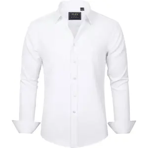 Boys' Long Sleeve Dress Shirts-Solid, Stretch, Wrinkle-Free, Casual Button-Down Shirts for Kids