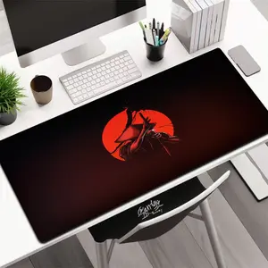 1pc black and red silhouette samurai mouse pad, oversized rubber keyboard pad, non-slip rubber base stitched edges, computer office game mouse pad, portable desktop accessories, suitable for office, home, study and games bath mat