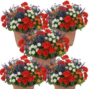 8pcs Artificial Mixed Scarlet Flame Geranium Vibrant Faux Flowers, Spring Decorative Flowers for Home & Office Decoration, Artificial Flower Bouquet