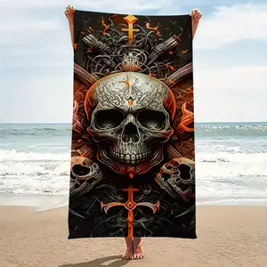 1PC Gothic Skull Beach Towel - Oversized Quick-Drying Bath  Pool Towel Dark Gothic Skull Design in Black Orange Gray White Purple Lightweight for Adults Gothic-Style Accessory