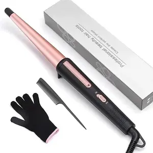Professional Tapered Curling Wand 0.5-1 Inch Ceramic Hair Curler with Heat Resistant Glove Dual Voltage Gift Salon Tool for Smooth Shine