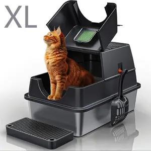 Stainless Steel Cat Litter Box Set, with Deodorizing Block, Featuring An Extra Large 3-in-1 Design with Enclosed/Open Top And Lid, Odorless Litter Pan with High Sides