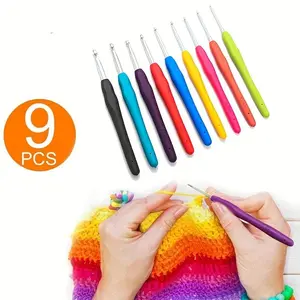 9pcs Knitting Tool Sweater Needle Soft Handle Crochet Color Handle Sweater DIY Craft Scarf Sewing Needles Knitting