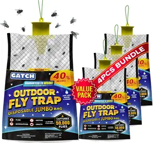 Outdoor Fly Trap Bags - Jumbo Size, Disposable Hanging Fly Catcher with Bait for Barn Farm Mosquito Bug Gnats Ready to Use - 4pk/10pk/20pk