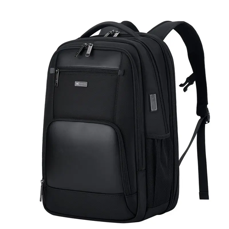 1pc Business Laptop Backpack, Three Compartment Design, Neat Professional Storage, Breathable Back Panel, Lightweight Wearing Experience, Wear Resistant Surface, Built In Charging Port, Trolley Attachment Available, Versatile Rucksack For Office Commute,