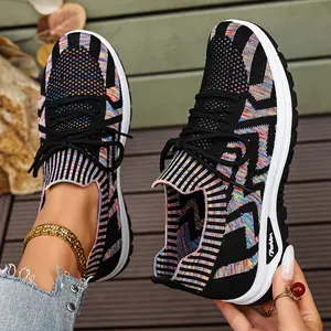 Women's Colorful Knit Sneakers - Breathable Mesh Walking Shoes, Lightweight Casual Footwear