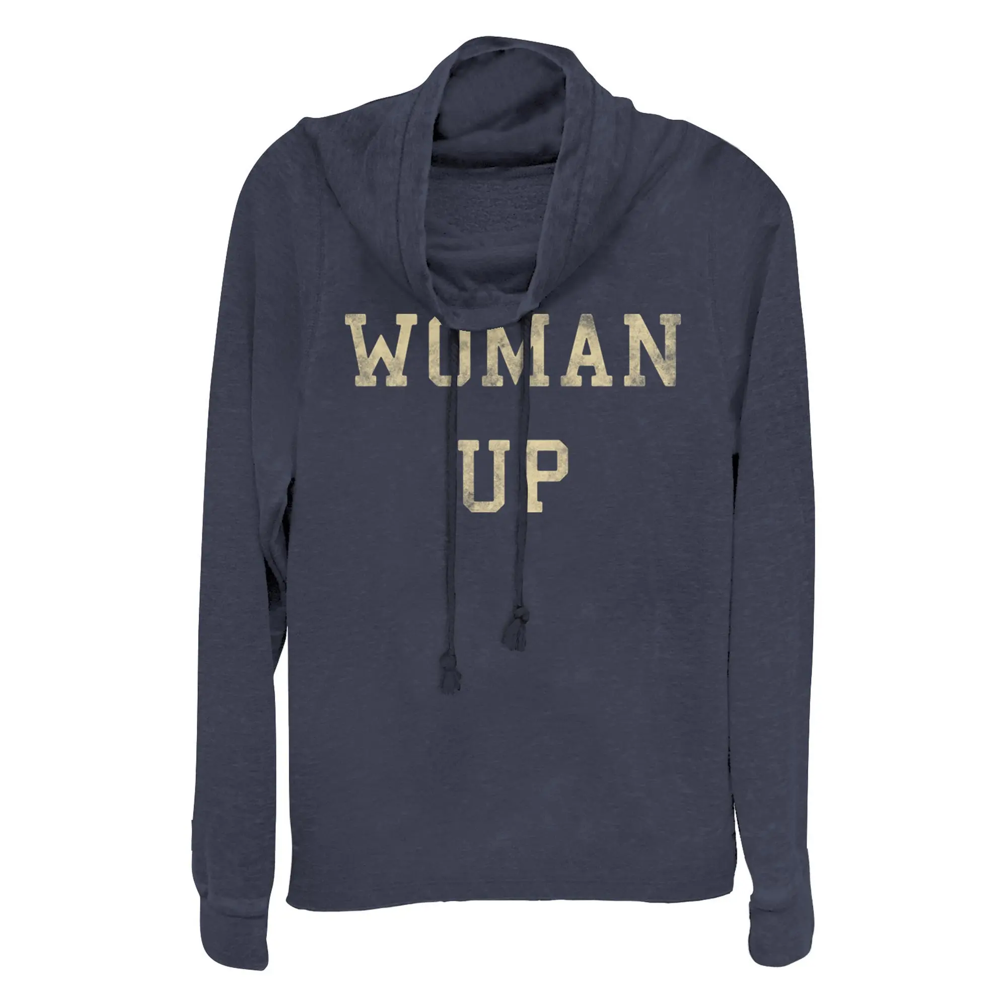 Junior's Lost Gods Distressed Woman Up Cowl Neck Sweatshirt