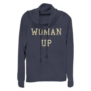 Junior's Lost Gods Distressed Woman Up Cowl Neck Sweatshirt