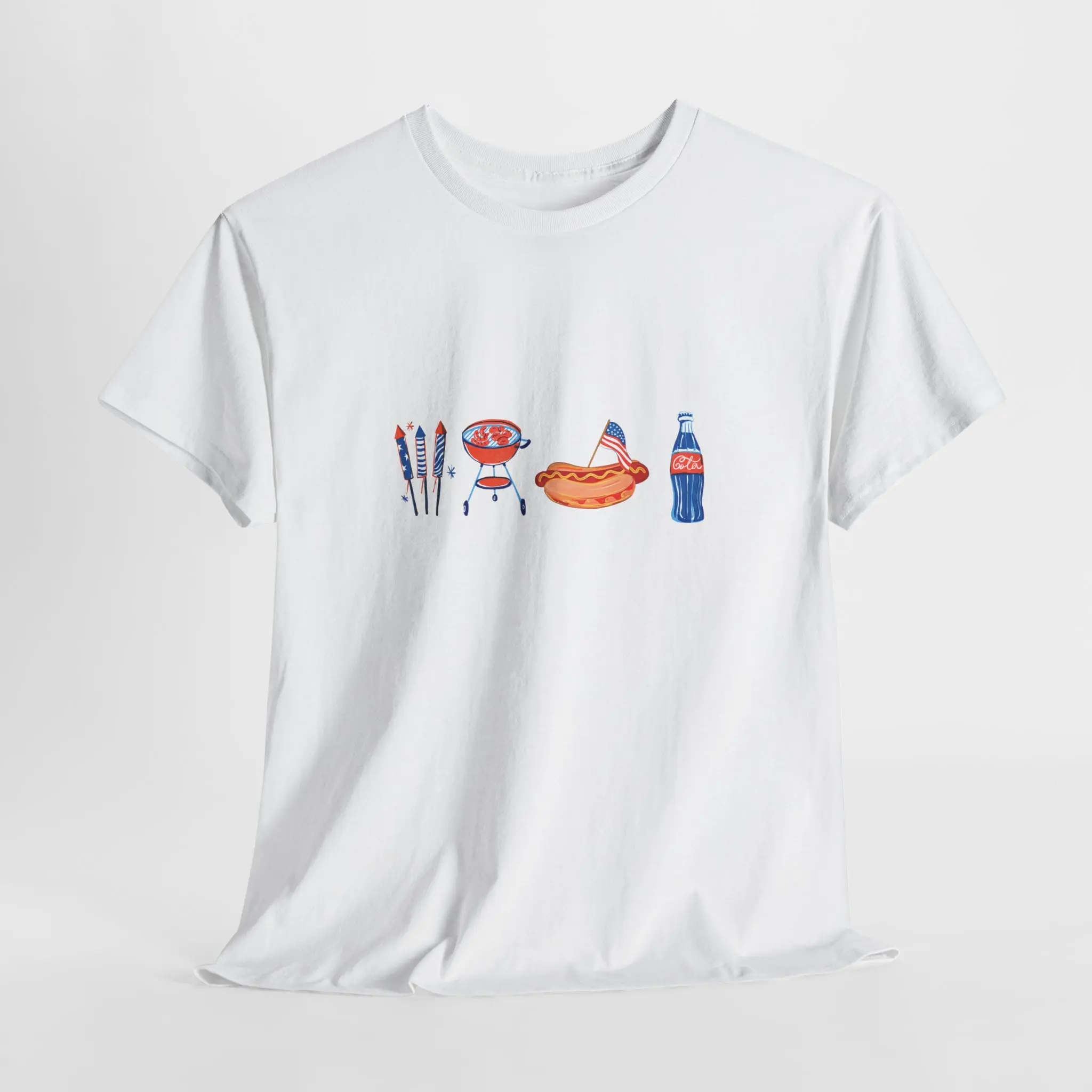 Barbecue Grill Hot Dog Soda Icons T-Shirt | BBQ Cookout Summer Graphic Tee | Fourth of July Backyard Party Shirt | Picnic Family Grill Master Shirt | Patriotic Summer Food Lover Tee