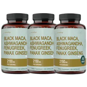 Organic 4-in-1 Supplement: Black Maca, Ashwagandha, Fenugreek, Panax Ginseng for Men & Women - 2150mg per Serving, 120 Capsules, All-Natural