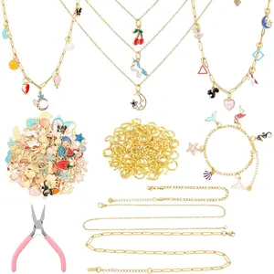 207 count  Making Kit DIY Bracelet, Necklace, Ring Set Bangle Charm Bracelet Making Kit with 100 Charms 100 Jump Rings and Tools for Women Beginner Arts and Craft (Cute)