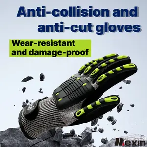 LBST-01-1 Pair Mexin Heavy Duty TPR Work Gloves, Mechanic's Gloves With Breathable Spandex Back, Touchscreen Fingertips, Non-Slip Grip, Maintenance，Full Finger Rubber Protection, Impact & Cut Resistant, Shock Absorbing Thickened Palm, Oil-Resistant