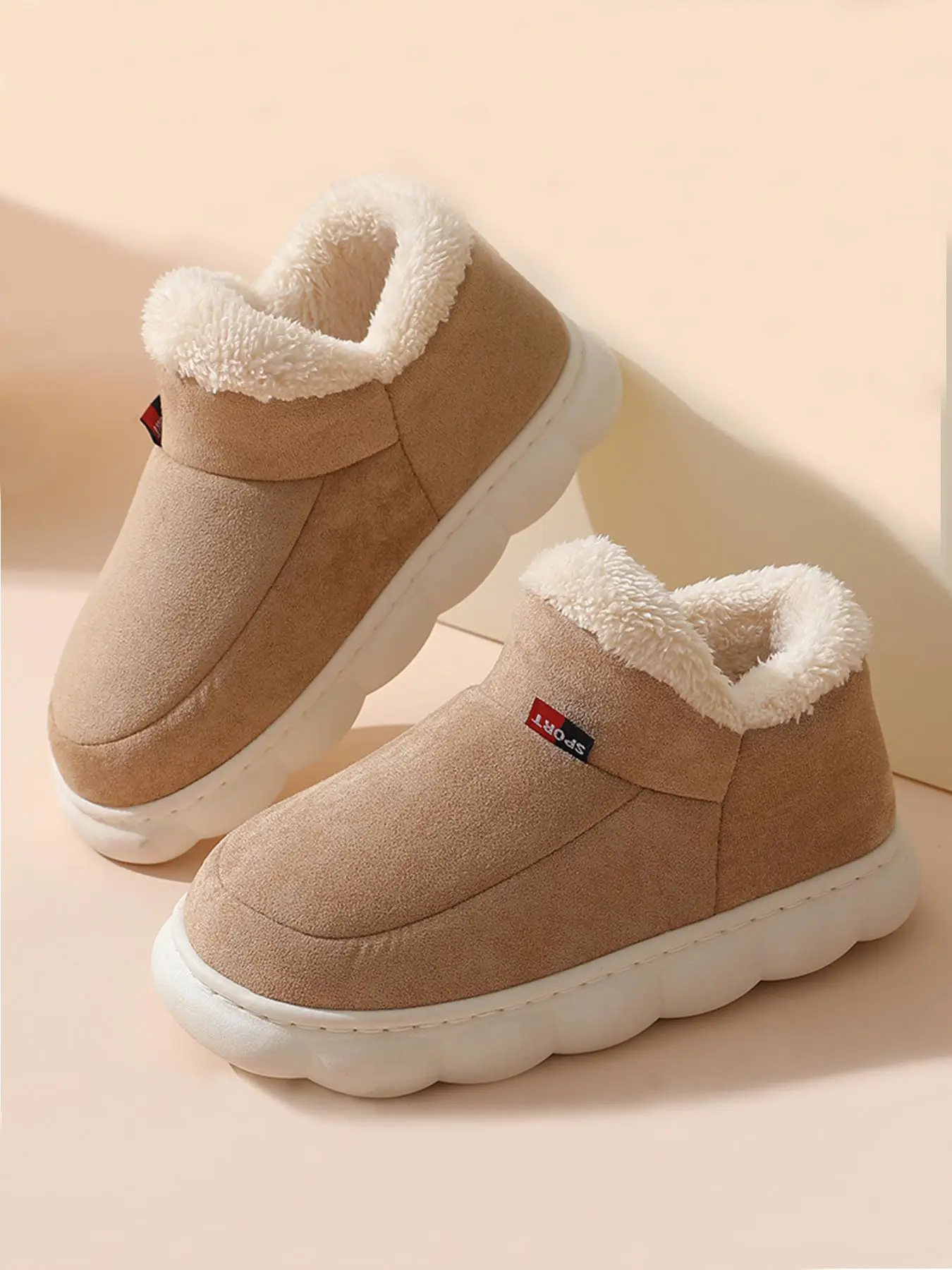 Women's Solid Color Soft Fluffy Slipper Boots, House Slippers, Casual Comfortable Round Toe Home Slippers, Warm House Slippers for Fall & Winter, Fall