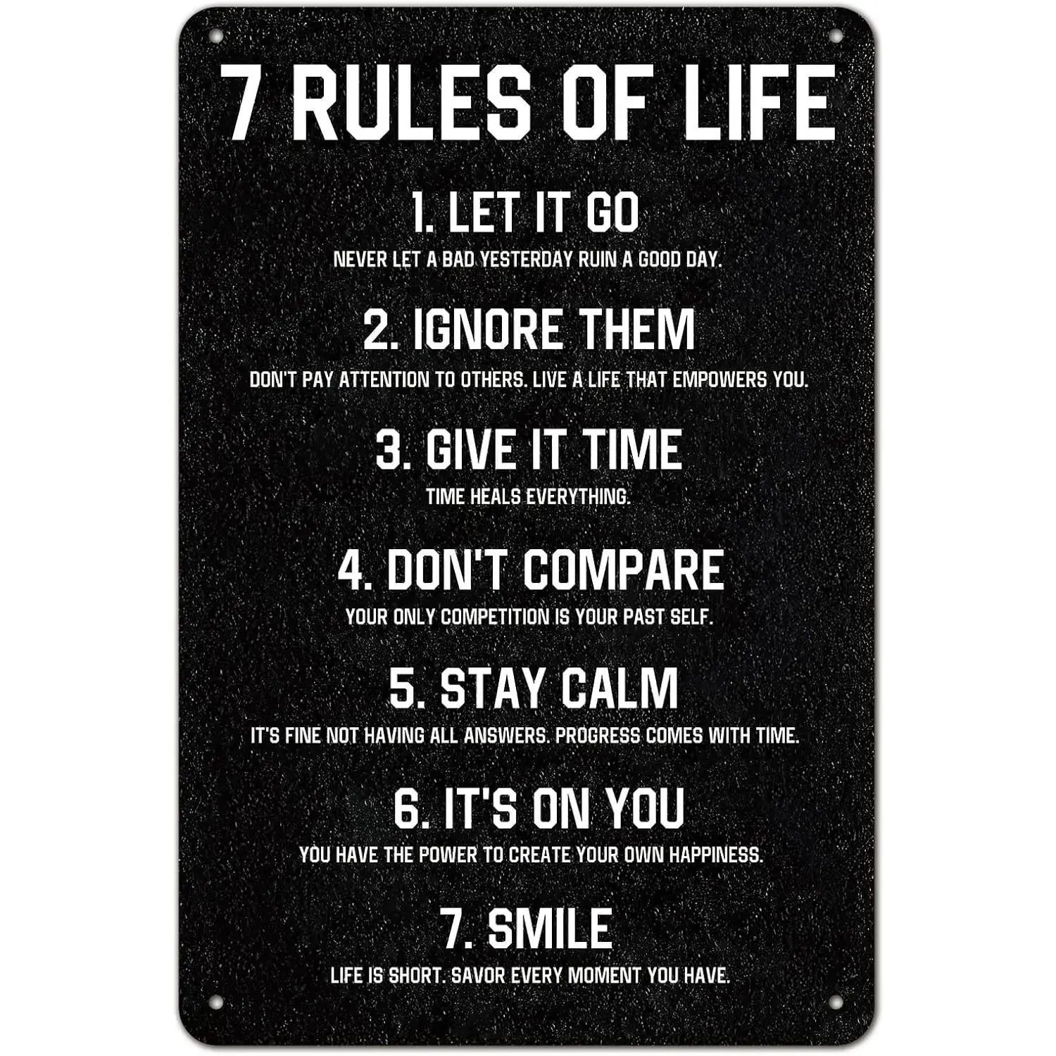 7 Rules Of Life Motivational Sign - 8X12 Inch Aluminum Metal Wall Art For Home, Office, Classroom, Bedroom - Durable Inspirational Quote Decor