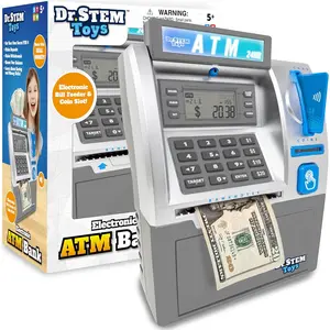 Kids atm savings bank electronic piggy bank with bill feeder coin counter and lcd educational stem toy for children 512