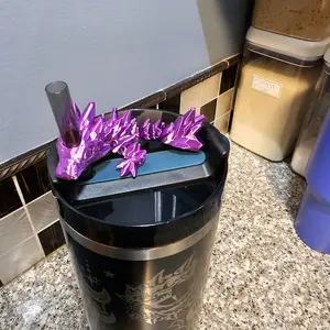 Cinderwing 3D Printed Purple Gemstone Dragon Straw Buddy - 3D-Printed Dragon Design for 20 oz or 40 oz Tumbler Lids, Available in Various Colors