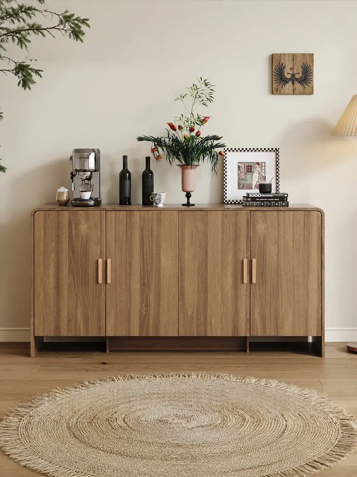 【SummerFinds】ONBRILL Gorgeous 31.5"/60" Sideboard Buffet Cabinet with Storage, Curved Design Modern INS Coffee Bar Cabinet with Doors, Farmhouse Storage Cabinet with Adjustable Shelves for Living Room Kitchen Hallway,Bedroom Furniture, Coffee Bar