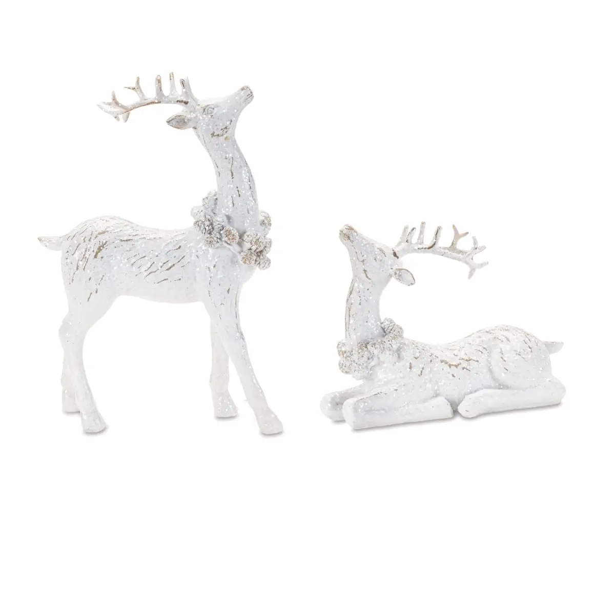 Melrose 94598DS 4-Piece White Resin Animal Statue Set - 360-Degree Rotating Stand Deer Collectible Figurines, 3.25 in. & 7 in. Desk Accent, Holiday Rustic Home Decor Accessories
