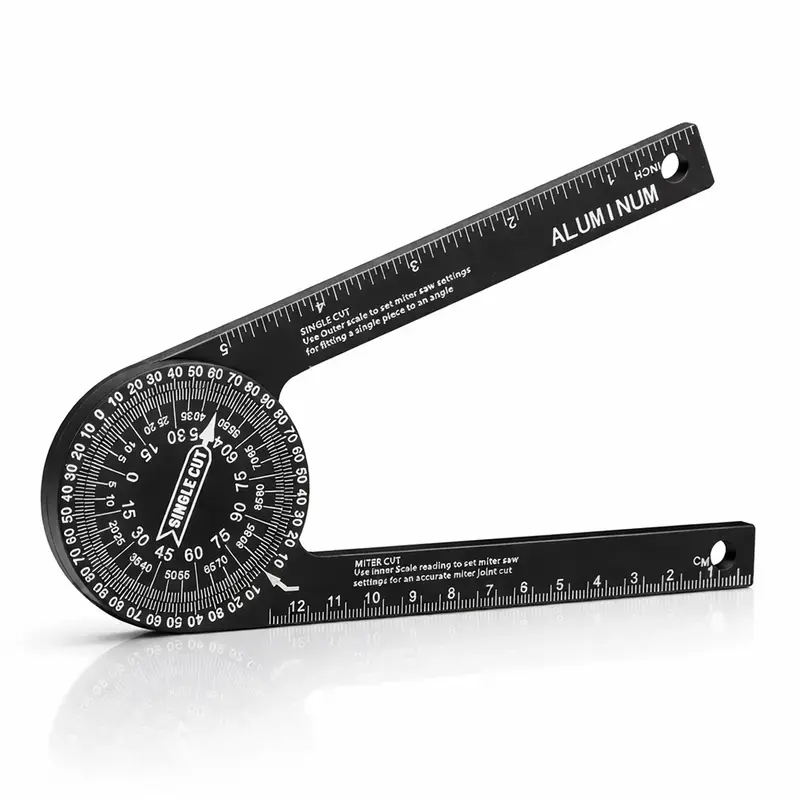 7-Inch Aluminum Miter Saw Protractor - Rust-Proof Angle Finder with Precision Laser Engraved Scales, Measuring Rulers, Adjustable Design, Precise Measurement for Woodworking; Convenient to Carry, Easy to Use for Carpentry Pros