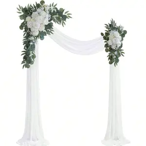 Solid Color Wedding Arch Decor & Artificial Flower Arch Kit (4pcs/set), Breathable Translucent Background Window Scarf Curtains, Wedding Arch Decor for Home Living Room, Wedding Arched Backdrop